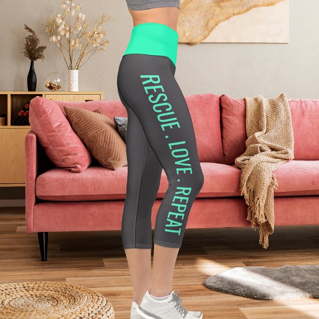 Personalized Blue Dark Grey Pet Cat Mom Streetwear Capri Leggings (Creator Uploaded)