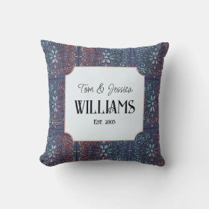 Personalized Blue Decorative Tile Throw Pillow