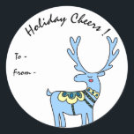 Personalized Blue Deer Holiday Cheers Gift Label<br><div class="desc">Personalized Blue Deer Holiday Cheers Gift Label Sticker</div>