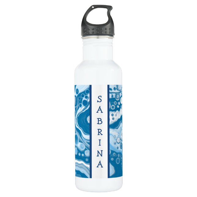 Personalized Blue Digital Fluid Art Marble   710 Ml Water Bottle (Front)