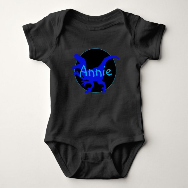 Personalized Blue Dinosaur  Baby Bodysuit (Front)