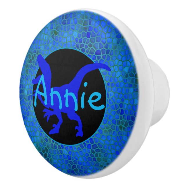 Personalized Blue Dinosaur Hide Ceramic Knob (Right)