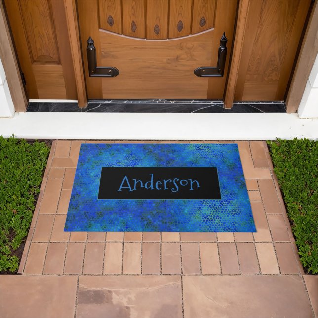 Personalized Blue Dinosaur Hide  Doormat (Outdoor)