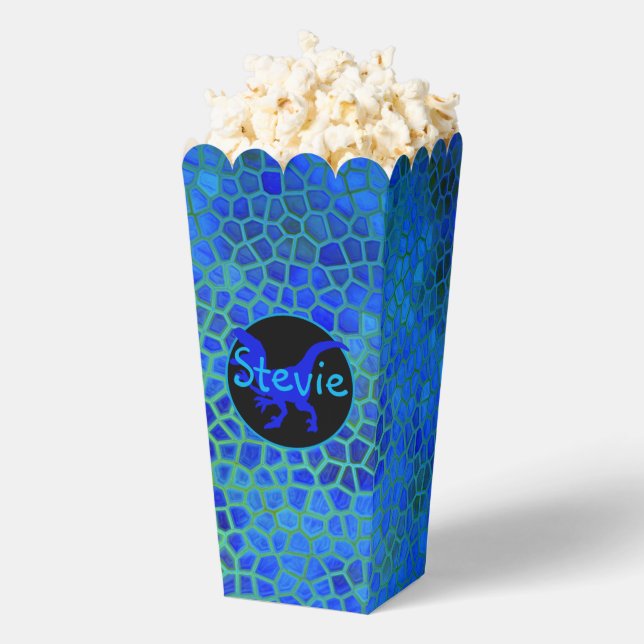 Personalized Blue Dinosaur Hide Favor Box (Popped)