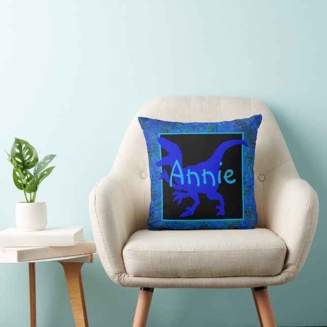 Personalized Blue Dinosaur Hide Throw Pillow (Chair)