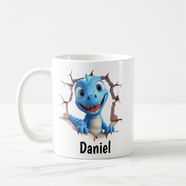 Personalized Blue Dinosaur Mug | Kids Gift (Gauche)