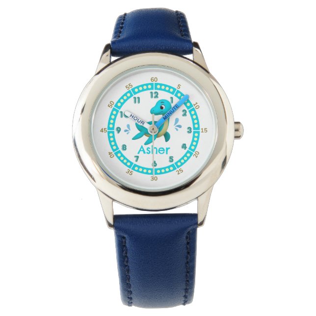 Personalized Blue Dinosaur Time-Teaching Design Watch (Front)