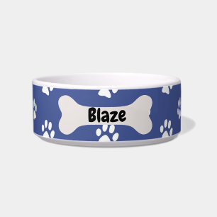 Personalized  Blue Dog Puppy Paw Print Bowl