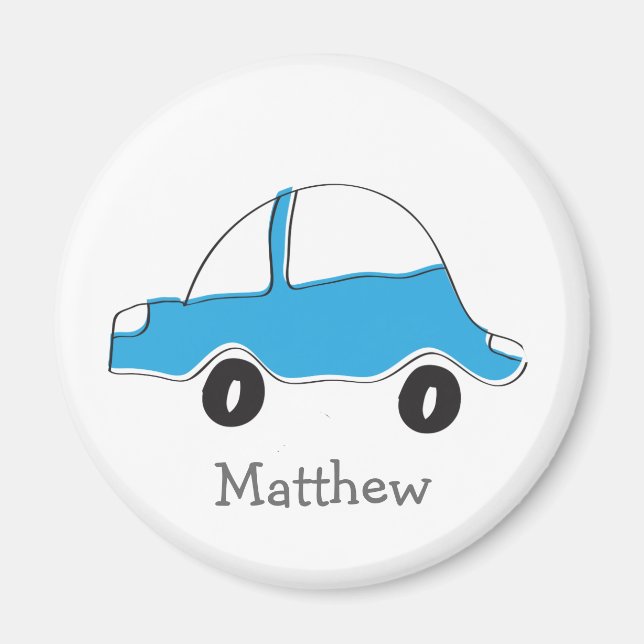 Personalized blue doodle car baby gifts magnet (Front)