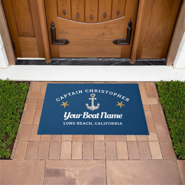 Personalized Blue Doormat w/ Starfish & Anchor (Outdoor)