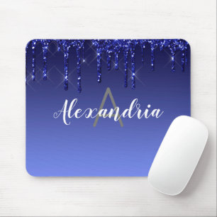 Personalized Blue Dripping Glitter Mouse Pad