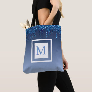 Personalized Blue Dripping Glitter Tote Bag