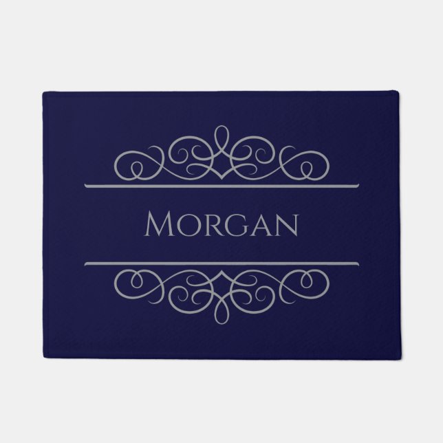 Personalized Blue Elegant Custom Door Mat (Front)