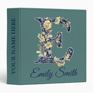 Personalized Blue Elegant Floral Monogram E Binder