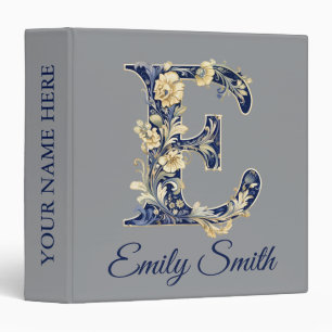 Personalized Blue Elegant Floral Monogram E Binder