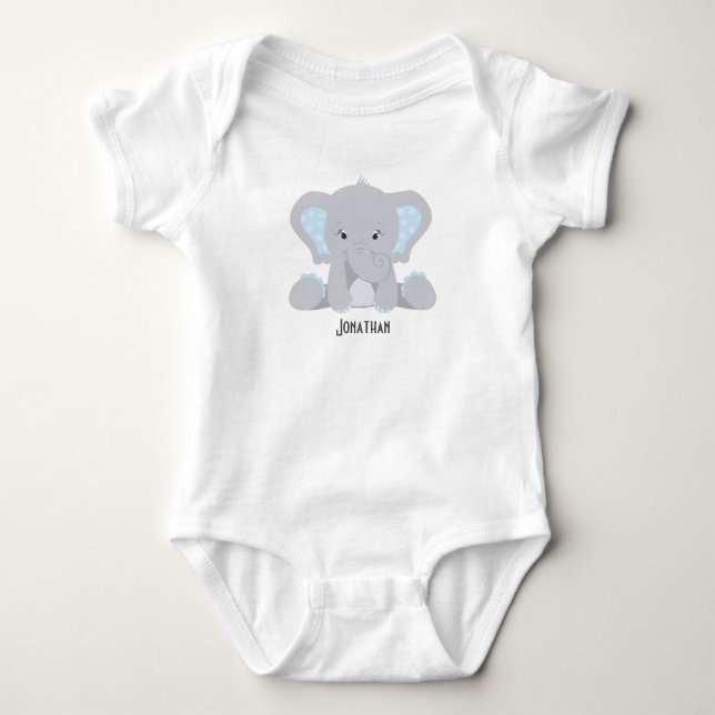 Personalized Blue Elephant Baby Bodysuit (Front)