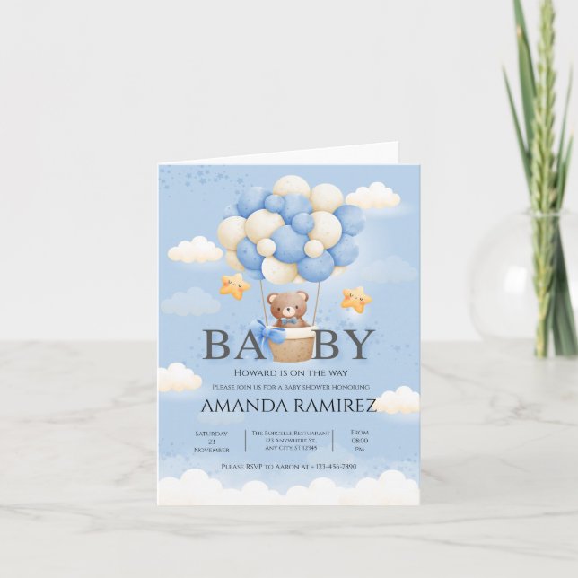 Personalized Blue Elephant Baby Shower Invitation (Front)