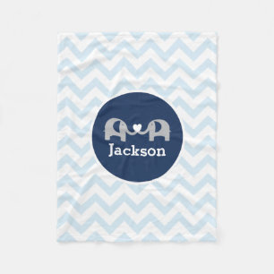 Personalized Blue Elephant  Chevron Baby Blanket