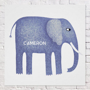 Personalized Blue Elephant Watercolor Poster