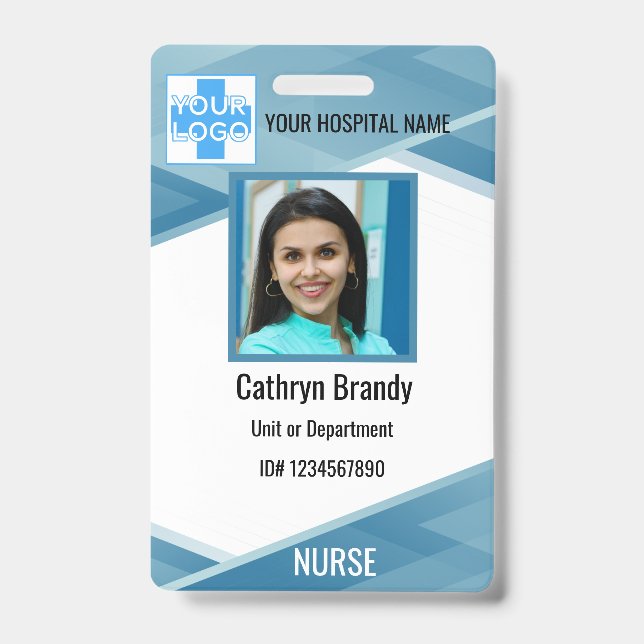 Personalized blue Employee ID, Photo, Name Badge (Front)