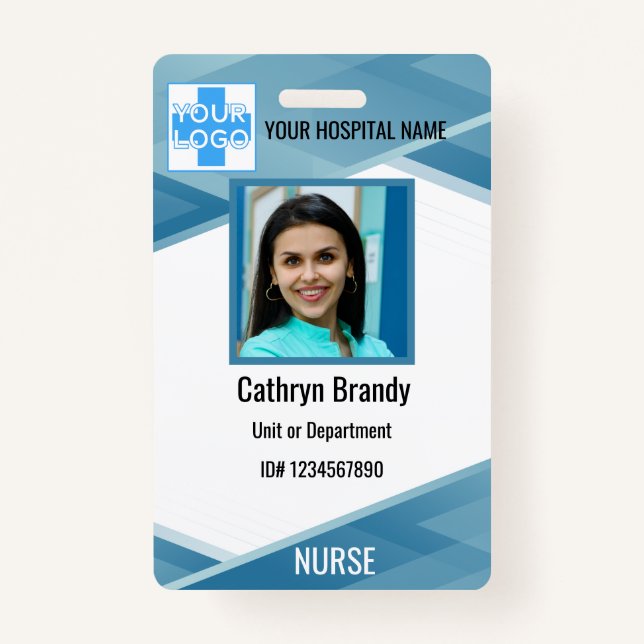 Personalized blue Employee ID, Photo, Name Badge (Front)
