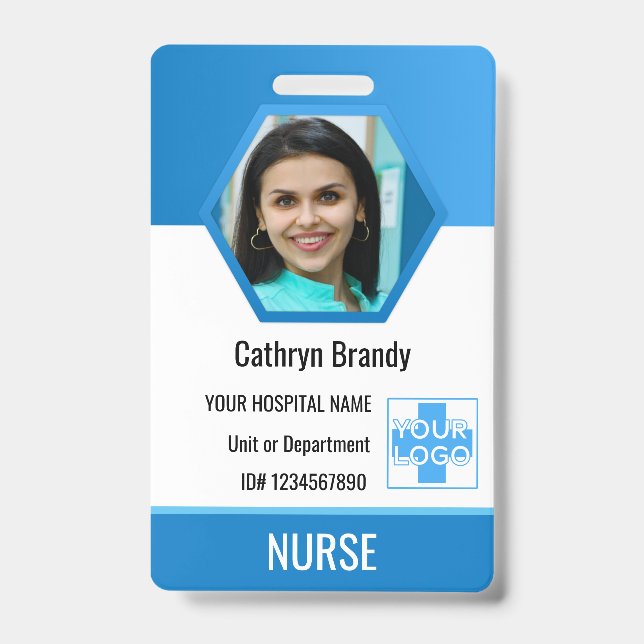 Personalized blue Employee ID, Photo, Name Badge (Front)