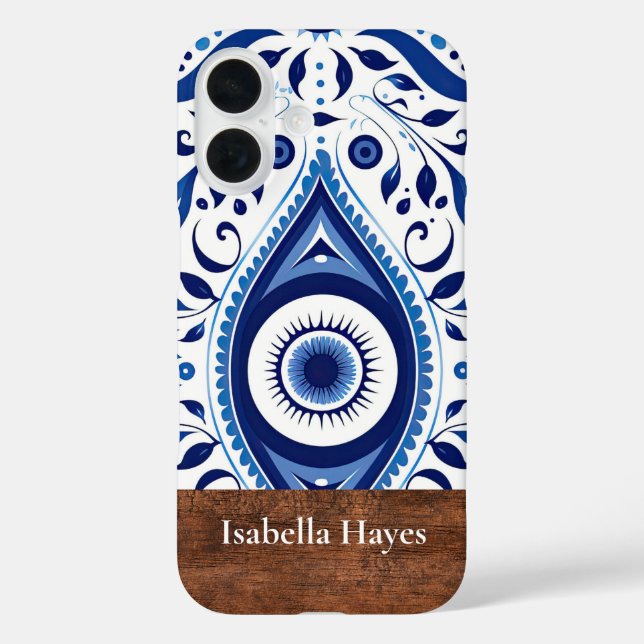 Personalized Blue Evil Eye Protection iPhone Case (Back)