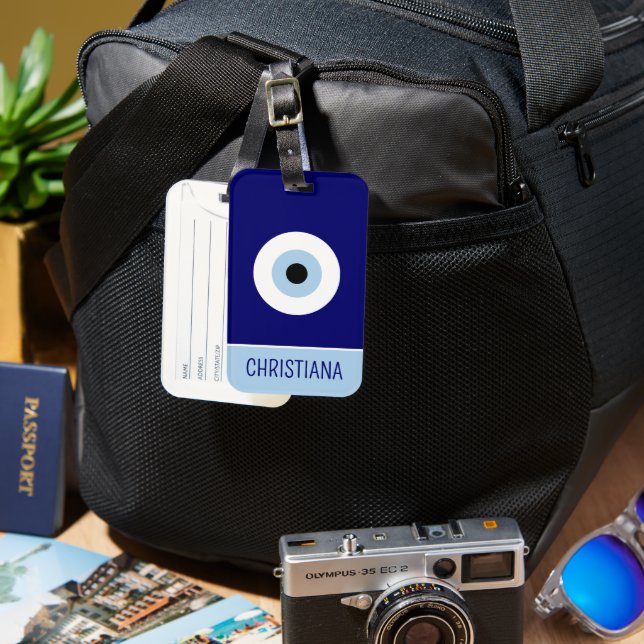 Personalized Blue Evil Eye Protection Symbol Luggage Tag (Front & Back)