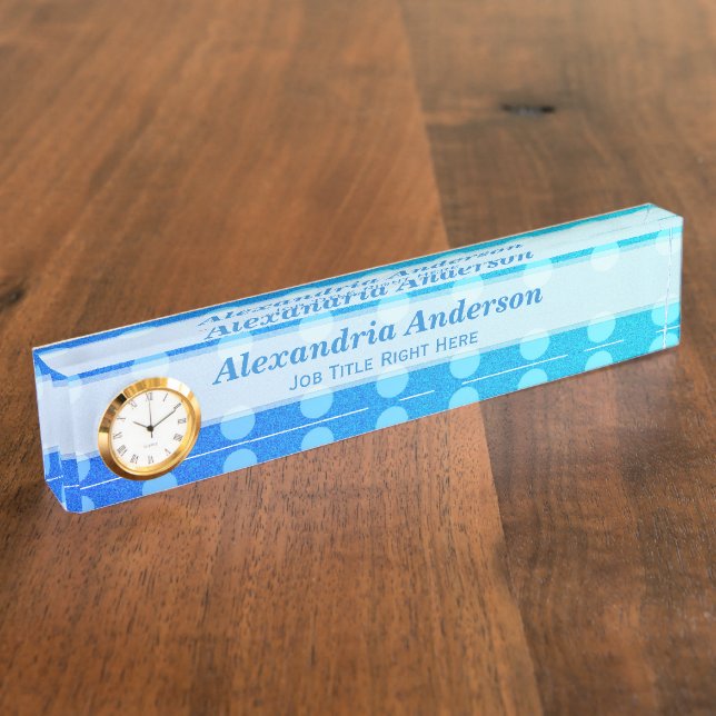 Personalized Blue Fade Polka-dot Desk Nameplate (Side)