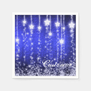 Personalized Blue Falling Stars Holiday Napkins