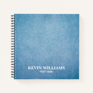 Personalized Blue Faux Leather Texture design Notebook