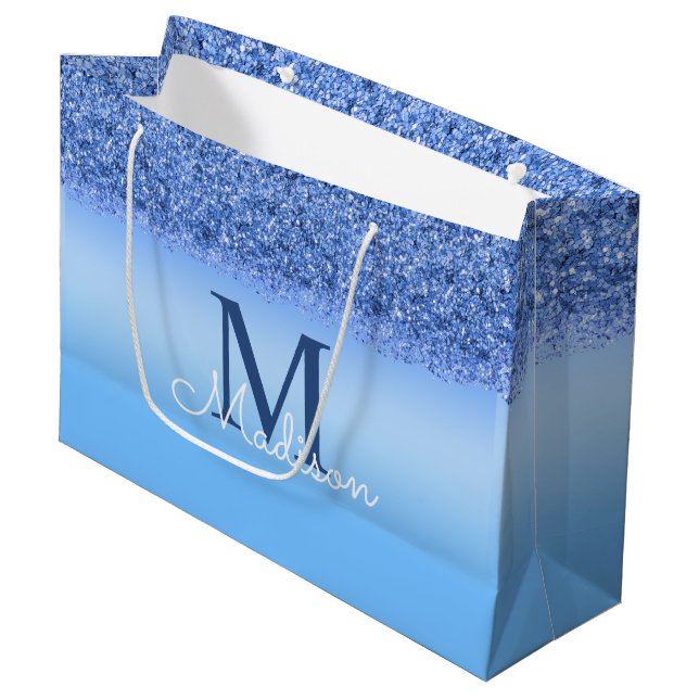 Personalized Blue Faux Monogram Sweet 16 Gift Bag (Front Angled)
