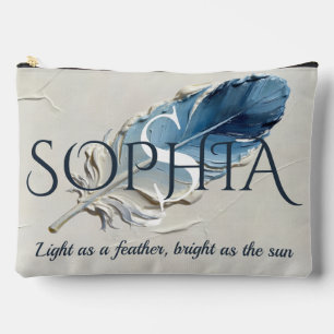 Personalized Blue Feather Custom Name Monogram Accessory Pouch