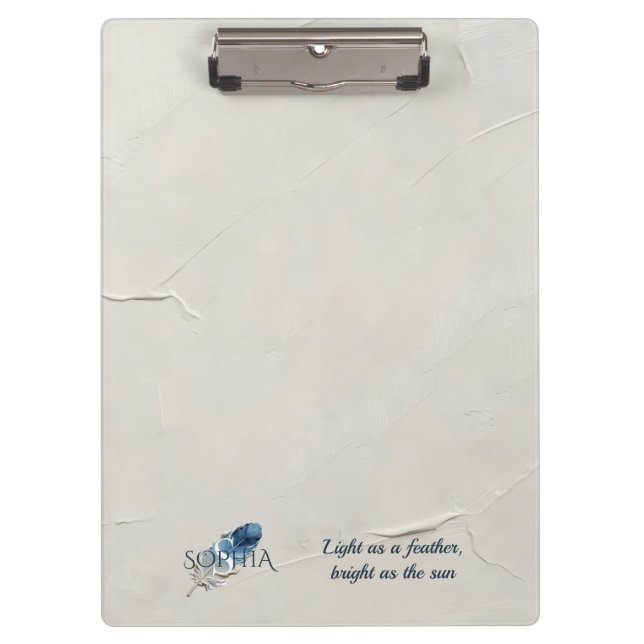 Personalized Blue Feather Custom Name Monogram  Clipboard (Front)