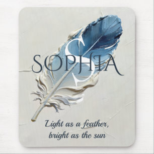 Personalized Blue Feather Custom Name Monogram Mouse Pad