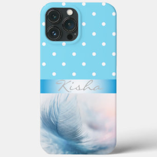 Personalized Blue Feather Dots iPhone 13 Pro Max Case