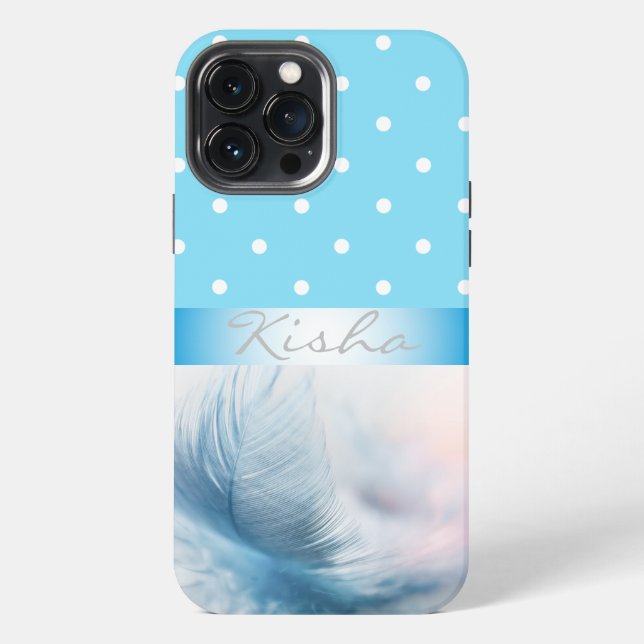 Personalized Blue Feather Dots iPhone Case (Back)