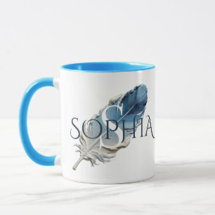 Personalized Blue Feather Monogram Customer Name Mug
