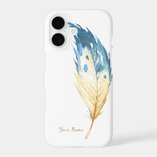 Personalized Blue Feather Watercolor Art