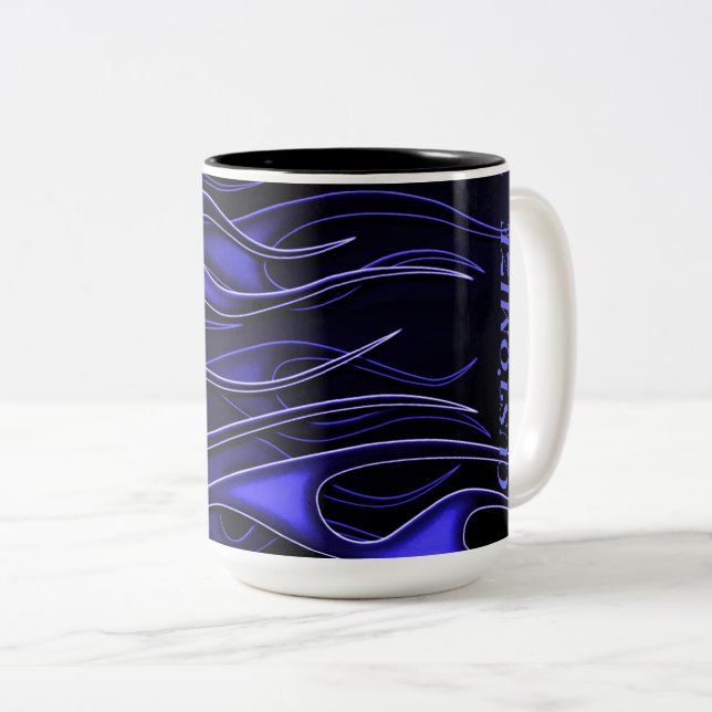 Personalized Blue Flames Two-Tone Coffee Mug (Front Right)