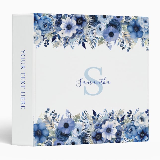 Personalized Blue Floral   Binder (Front/Spine)