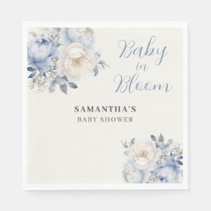 Personalized Blue Floral Boy Baby In Bloom Shower  Napkin