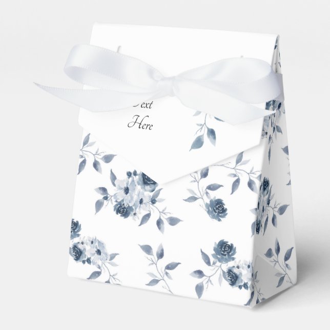 Personalized Blue Floral Bridal Shower Favour Box (Front Side)