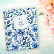 Personalized Blue Floral Classic Notebook