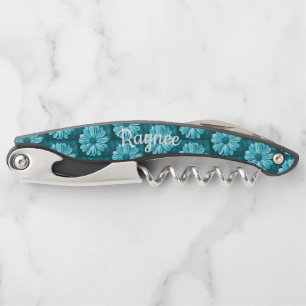 Personalized Blue Floral Corkscrew