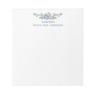 Personalized Blue Floral Custom Stationery Notepad