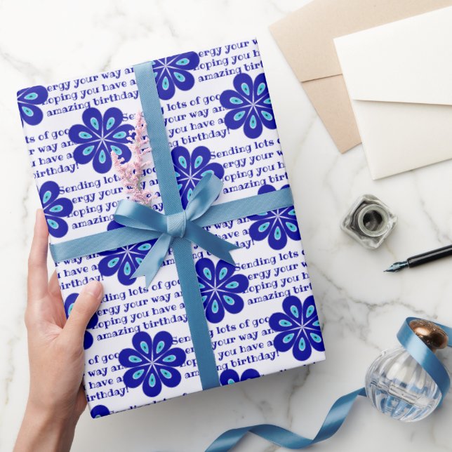 Personalized Blue Floral Evil Eye Amulet Pattern Wrapping Paper (Gifting)