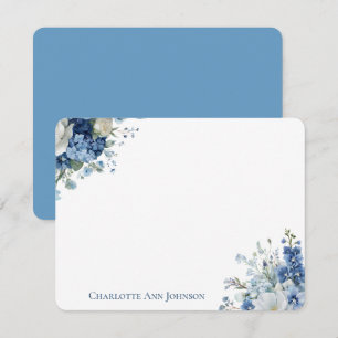 Personalized Blue Floral Flat Note Cards
