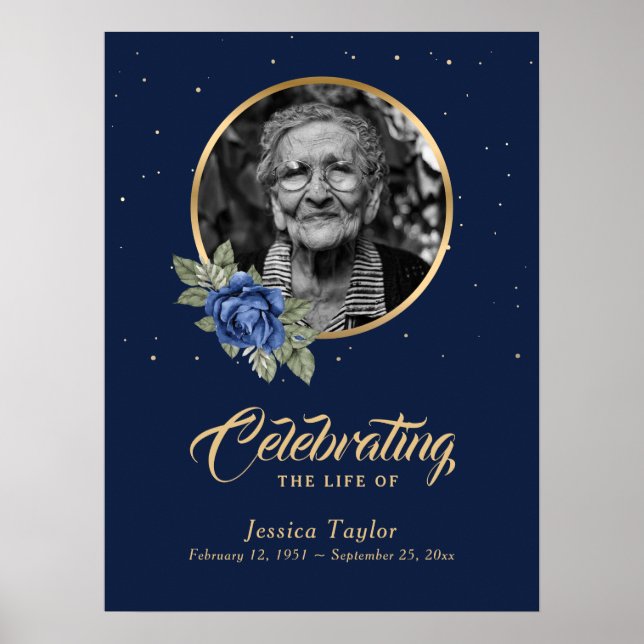 Personalized Blue Floral Funeral Welcome Sign (Front)