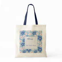 Personalized Blue Floral Market Tote Bag